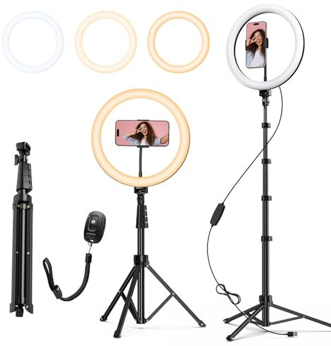 ATUMTEK 12 Ring Light with Tripod Stand, 63 Extendable, 3 Light Modes & 10 Brightness Levels, LED Selfie Light with Remote Control for TikTok, YouTube, Live Streaming, Photography