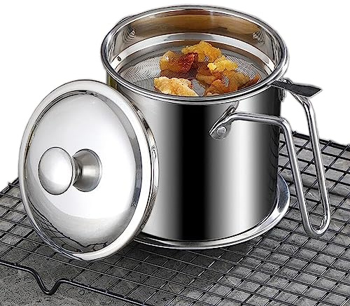 Toolzia 2L Stainless Steel Grease Can with Fine Mesh Strainer & Lid