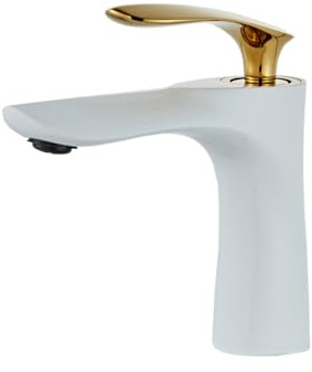 Leekayer Badezimmerarmatur weiß Gold Waschtischarmatur Einzelloch Deckmontage 1-Griff Waschbecken Wasserhahn Messing Einhand