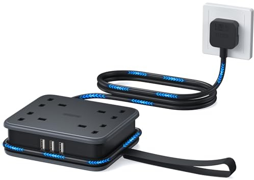 NTONPOWER 4 Way Extension Lead with USB Slots 3250W 13A 1.6M for Home | 4 Way Extension Lead,3 USB-A Ports,Wall Mounted ,Multi Plug
