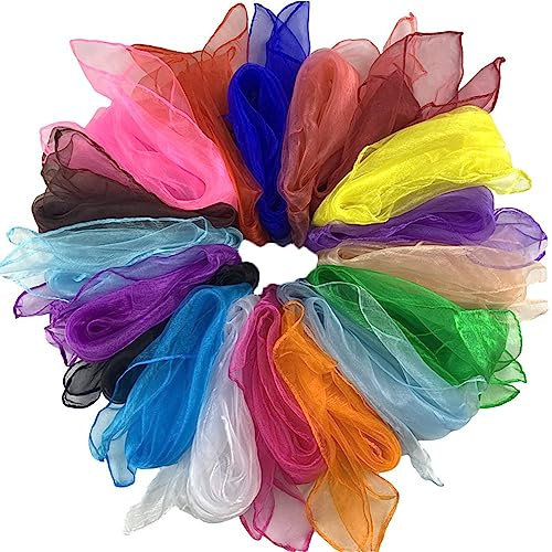 LUMoony Tanz Tücher 60 * 60CM Square Jongliertücher Tanz Tücher Bunte Chiffontücher Tücher Kinder Square DanceTanz Tücher für Kindergarten Kinder Mädchen Party-Aktivitäten Zubehör 20Pcs