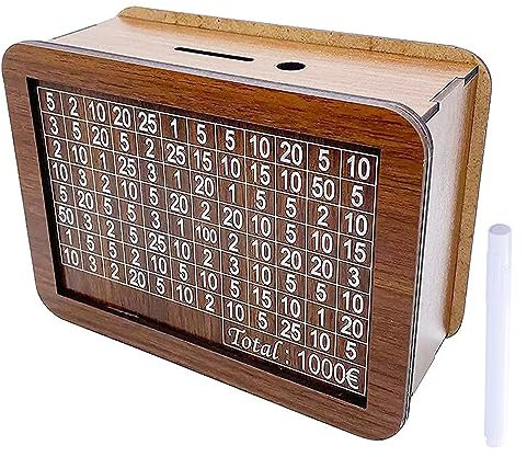 Salvadanaio Riutilizzabile Con Pennarello Bianco, Scatola Di Immagazzinaggio Con Obiettivi, Numeri Anciabili In Legno, Barattolo (1.000 €)
