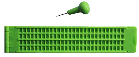 Glomora Lavagna per Scrittura Braille, 4 Righe 28 Celle Braille Ardesia Braille Scrittura Ardesia Braille plastica Braille Slate Kit con 2 Punzoni, per Bambini Non Vedenti Kit Lavagna (Verde)