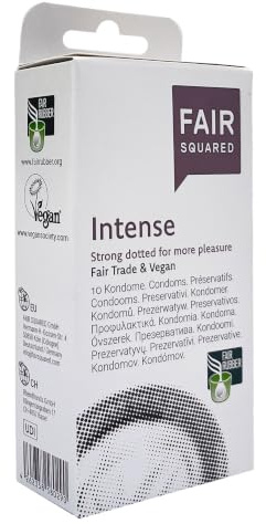 FAIR SQUARED Intense Kondome 53 mm 10 Stück -10er genoppte Kondome aus fair gehandeltem Naturkautschuk - Kondom mit Noppen aus Naturlatex