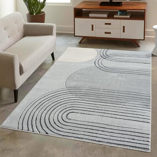 carpet city Teppich Kurzflor Grau - 80x150 cm - Moderne Wohnzimmer-Teppiche Geo-Muster mit 3D-Optik - Flachflor Bodenbelag Deko Schlafzimmer, Esszimmer