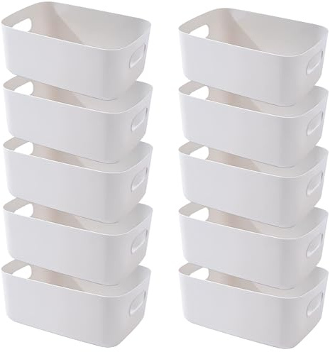 EURXLQ 10 stück Grau Aufbewahrungsbox Kunststoff Aufbewahrungskorb mit Griffen 30.5×20×12cm,Badezimmer Organizer Küchenschrank Organizer Box Körbe Aufbewahrung Kunststoffbox für Regal