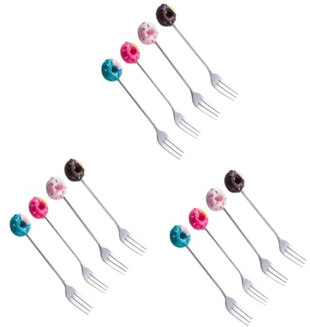 LIFKOME 3er-set Dessertgabel-set Cartoon-donut-design Edelstahl Für Obstdesserts Eiscreme 4 Stück * 3