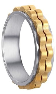 HIJONES Herren Damen 6mm Roatatble Ring Edelstahl 2 Reihe Lokomotive Getriebe Aussage Ring Band Hip Hop Fingerschmuck Silber Gold Größe 52 (16.6)