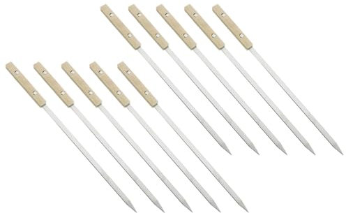 Dualoai 10 Stück Flache Grillspieße, Schaschlikspieße, Edelstahl Metallspieße mit Holzgriff Set für Fleisch, Hähnchen Und Bratenspieße, 60CM