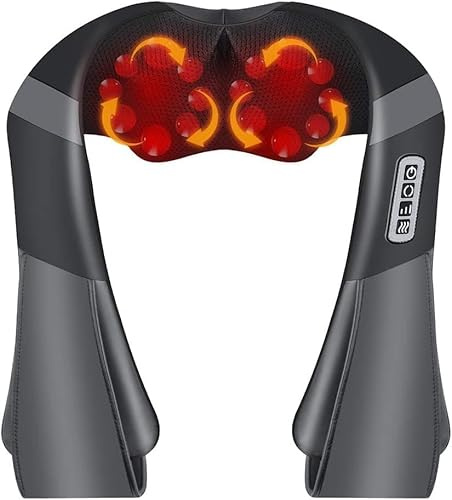 SQUADO Massaggiatore Cervicale da Collo Shiatsu 3D, 3 Velocità, 16 Palline da Massaggio, Riscaldamento Infrarosso per Collo, Spalle, Schiena, per Auto, Casa, Ufficio