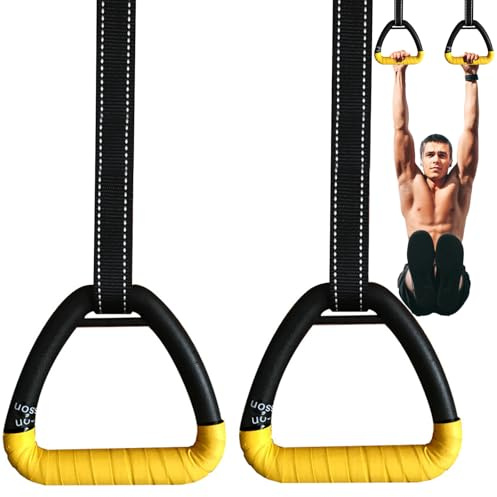 Grapelet EIN Paar Erwachsenen-Ringe, Fitness-Ringe-Ausrüstung, Klimmzug-Ringe, Erwachsenen-Heim-Fitness-Ringe ohne Bohren, Trageschlaufe für Training und Workouts (Gelb)