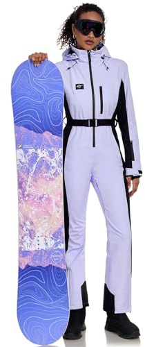 HOTIAN Traje de esquí para mujer de una sola pieza, mono de esquí para invierno, cálido, nieve, esquí, resistente al viento, impermeable, para exteriores, mono de nieve, mono con capucha, acolchado