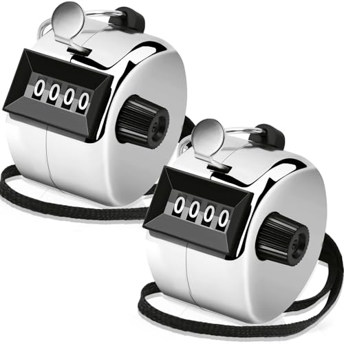 Decymis 2 Pack Clicker Counter, Metal Hand Tally Counter Clicker, 4 Digit Mechanical Palm Click Counter for Counting Numbers, Coaching, Sports Events Count