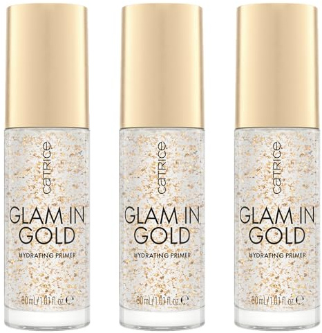 Catrice Glam In Gold Hydrating Primer, Nr. 010, Transparent, feuchtigkeitsspendend, glättend, pflegend, natürlich, vegan, ölfrei, ohne Parfüm, ohne Alkohol, 3er Pack (3x30ml)