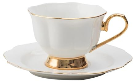 HKYBCF Juegos de Tazas de café y platillos Juego de Taza de té y platillo con Mango Dorado Pintado a Mano con Cuchara, Tazas de café con Borde Dorado Simple, Taza de Concentrado de Lujo de Porcelana