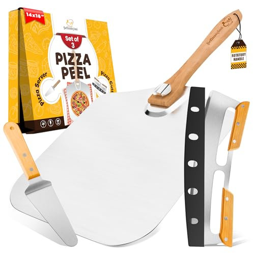 Sefinsecimi Pizza Tool Set – Pizza Peel Foldable Wood Handle 14 x 16 inches, Pizza Rocker Cutter, Wood Handle Cheese Peel – Complete Kit for Baking, Pro Accessories for Home & Pizzerias.