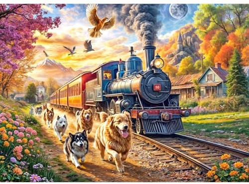 HUADADA Jigsaw Puzzles for Adults 1000 Piece- Happy Train | Gifts for men women,Family Games,Eco matte oil print,eye strain relief,tight puzzle piece fit,vibrant colours