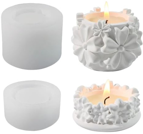 Silikonformen Gießformen Kerzenhalter, 2 Stück Silikonform Kerzenhalter Gießformen Silikon Zylinder Gießform Dose mit Blumen Silikon form Vase Teelichterhalter für Beton Gips