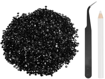 sourcing map 5000 unidades de diamantes de imitación de resina SS6 de 2 mm, gemas de brillo redondas a granel con herramientas de recogida para manualidades, vasos, tazas, ropa, color negro