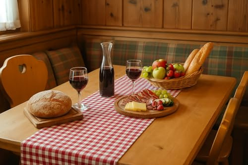 texpot Landhaus Tischläufer 40 x 280 cm rot-weiß kariert 100% Baumwolle