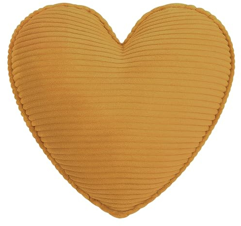 CozyKing Herzkissen Cord Gold Deko-Kissen Breitcord Kuschelkissen Herzform Öko-Tex 100 Zertifiziert und 40°C waschbar - Herz-Kissen für Sofa, Wohnzimmer oder Kinder-Zimmer