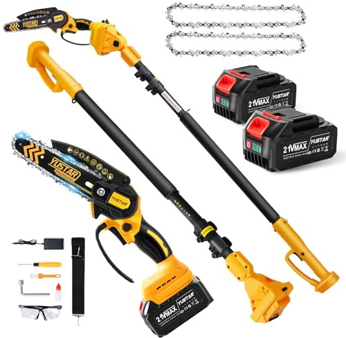 Cordless Pole Saw and 1000W Mini Chainsaw Brushless, 2 in 1 Tree Trimmer Electric Chain Saw 6inch with 4000mAh High Capacity Battery & 14ft Extension Pole for Tree Trimming & Wood Cutting