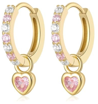XFSRG Aros De Plata 925 Para Mujeres Y Niñas Como Pendientes Huggies Con Colgante Corazón En Oro Y Plata Hipoaalergénicos Para Niños Y Adultos (Oro)