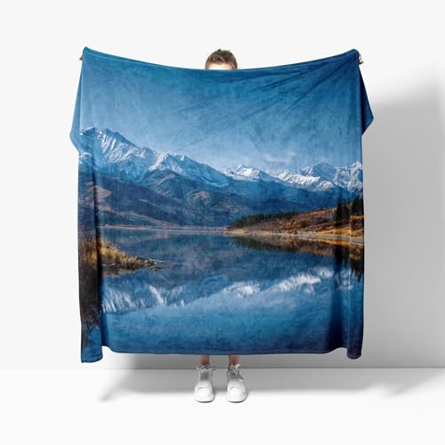 Cobija para Cama Invierno, Paisaje de MontañA, Agua Y Lago Manta Franela Frazada de Felpa Soft Cálidas y Ligeras Paisajes Naturales Mantas de Sofá Colcha para Adultos y Adolescente 130x150 cm