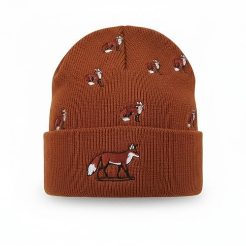 Geyoga Fuchs Strickmütze Beanie Wintermütze Fuchs Winter Fischermütze Fisherman Beanie Mütze Bestickte Jäger Geschenke Damen Herren