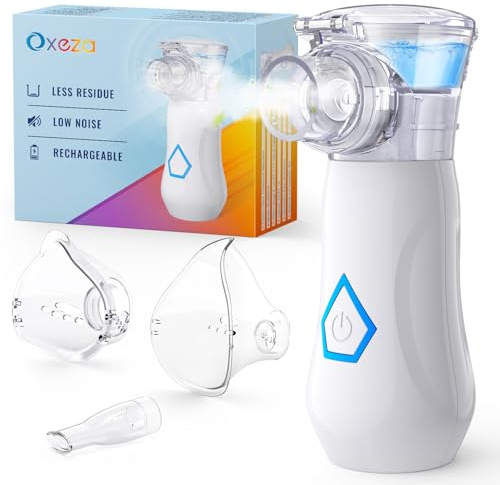 Oxeza Tragbarer Inhalationsgerät, Leiser Inhaliergeräte für Erwachsene, über USB-C Aufladbarer Inhalator für alle Altersgruppen, einstellbarer Sprühnebel, mit Selbstreinigungsfunktion