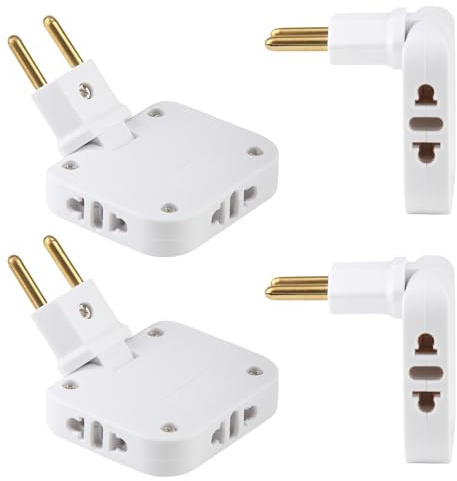 4 Stück Flachstecker Mehrfachsteckdose mit 3 Adapter Steckdose 10A 250V Steckdosenadapter mit 180° Drehgelenk EU-zu-US-Adapter für Büro Hause Reisen (Weiß)
