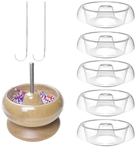 Grand bol rotatif en bois avec bols transparents pour la fabrication de colliers et bracelets