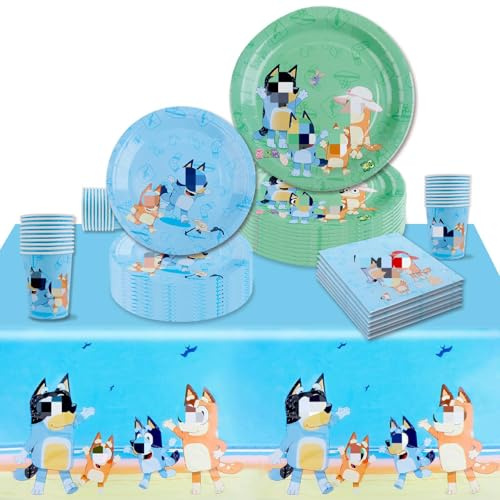 51PCS Cartoon Birthday Tableware Set, Birthday Party Decorations, Theme Birthday Party Supplies Tablecloth Paper Plates Cups Napkins for Kids