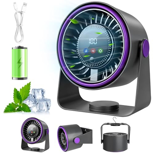 Tischventilator, 3 in 1 USB Ventilator Leise Tischventilatoren Mini Ventilator 5 Geschwindigkeiten Camping Tisch Ventilatoren mit Akku 360° Einstellbar para Cocina,Dormitorio,Camping,Oficina,Outdoor