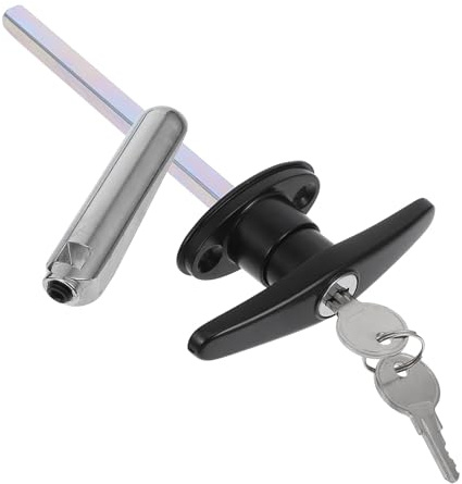 MAGICLULU Cerradura con Manija en T para Puertas Correderas de Granero, Metal Resistente, Vástago Alargado, Color Negro, Juego de Cerradura y Llave, Seguridad para Garaje y Cobertizos