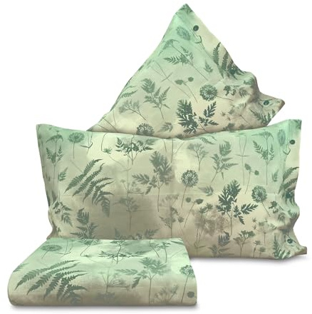 Completo copripiumino TARASSACO fiorato fiori soffioni Verde estate 100% cotone Made in Italy - Letto Misura 1 Piazza