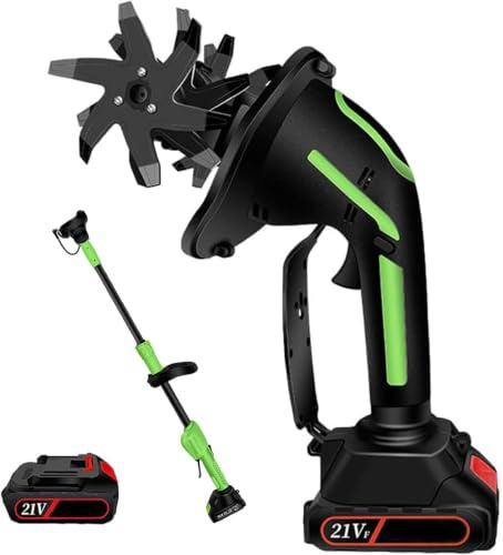 Mini Motozappa A Batteria da 21 V - Motozappa Elettrica da Giardino con 2 Batterie, Diserbante Manuale, 235 Giri/min, Larghezza E profondità di Lavorazione 10 2Battery+Extension Rod