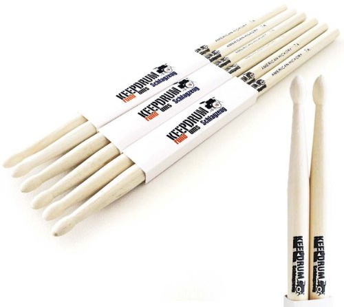keepdrum 7A Hickory Drumsticks Schlagzeug-Stöcke Wood 3 Paar