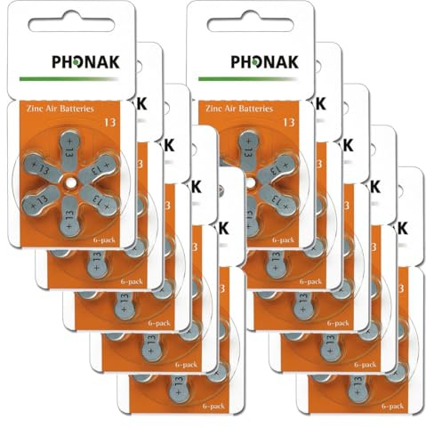 Phonak Mercury Free Size 13 Zinc Air Hearing Aid Batteries (60 Batteries)