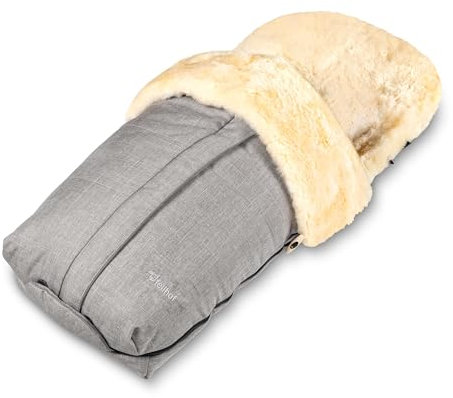 Fellhof 108307 Lammfell Fußsack Cortina, OEKO-TEX® zertifiziert, 45x97 cm, wind- und wasserdicht, waschbar bis 30°C, Öffnung am Fußende (black-melange)