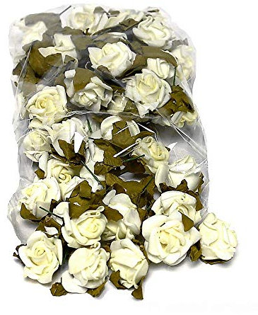 TGG Streublüten, Rosenköpfe, Foam- Schaum- Rosen, 2cm/ 50 Stück div. Farben !!! (01 Creme/zartgelb)