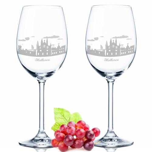 Leonardo Copa de vino con grabado – Skyline Mallorca en Set – Regalo para exigentes & Vino ErblühTee – Souvenir Recuerdo Ciudad Regalo – Regalo de cumpleaños Regalo de navidad