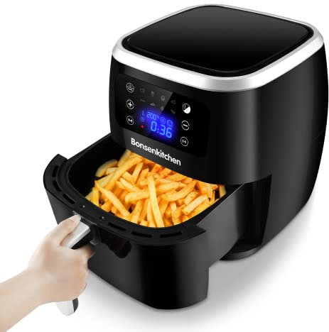 Bonsenkitchen Heißluftfritteuse 6L XXL, Heißluft Fritteuse Luftfritteuse mit 8 Programmen, Air Fryer mit Digitalem LED-Touchscreen, friteuse ohne öl mit Korb, 1700W, Bpa Frei