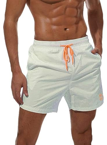 ZOXOZ Badeshorts Herren Schnelltrocknend Männer Schwimmhose Boardshorts Strandshorts Beachshorts mit Mesh-Futter Verstellbarem Tunnelzug Weiß S