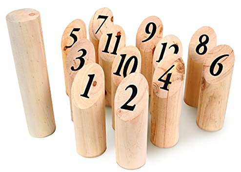 BLUE SKY - 12 Quilles Nordiques - Jeu d'Adresse et de Plein Air - 049712 - Beige - Bois - 15 cm - Jouet Enfant - À Partir de 6 Ans