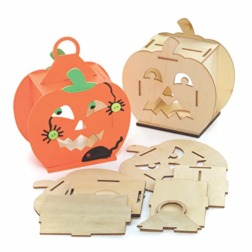 Baker Ross FE778 Kürbis Laterne Bastelset aus Holz - 3er Pack, Holzlaterne für Kinder zum Basteln und Bemalen, Halloween Party Aktivität