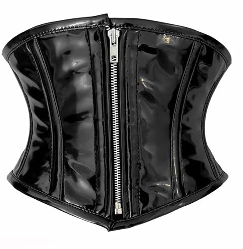 iiffii Corset en PVC pour femme Forme de taille Strong Fermeture éclair Corset Noir Taille d'entraînement (34), Noir , 38