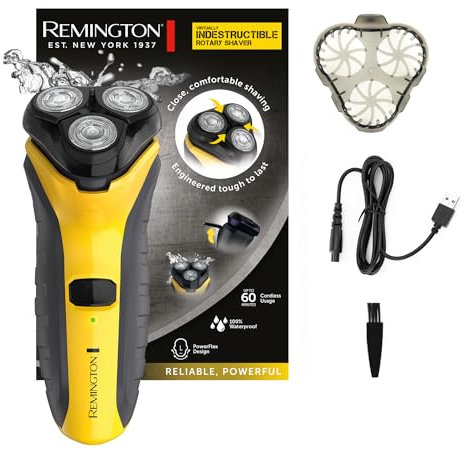Remington Elektrischer Rasierer [Unzerstörbar/Indestructible] Rotations- Rasierapparat (Nass & Trocken, Polycarbonatgehäuse, Dual track Klingen, Comfort Detailtrimmer + 3 Tage Bart Styler) PR1855