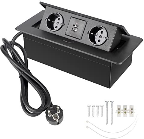 CPROSP Multipresa a Scomparsa da Incasso con USB/Cavo a Spina/1,8 m, Torretta Multipresa da Scrivania Nero, Presa Multipla da Incasso per Cucina
