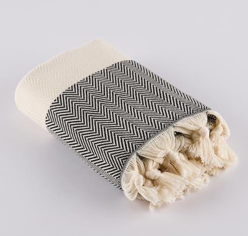 Stark und Weich LUCIDUS Strandtuch – 100% Türkische Baumwolle, Schnell Trocknend & Sandfrei, 100x200 cm Saunatuch Hamamtuch Damen & Herren – Leicht & Ideal für Reise, Bad, Yoga, Camping (Mattschwarz)